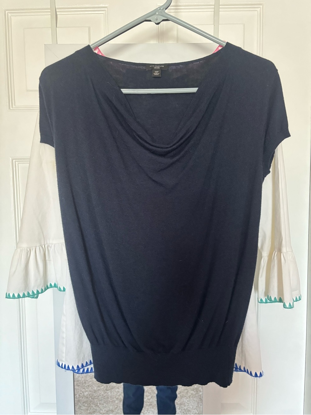 Ann Taylor Navy Draped Neck Sweater